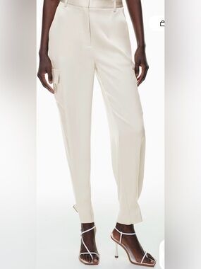 Aritzia Babaton Women’s 6 Matte Pearl Refined Satin Cargo Pants Cuff Buckle
